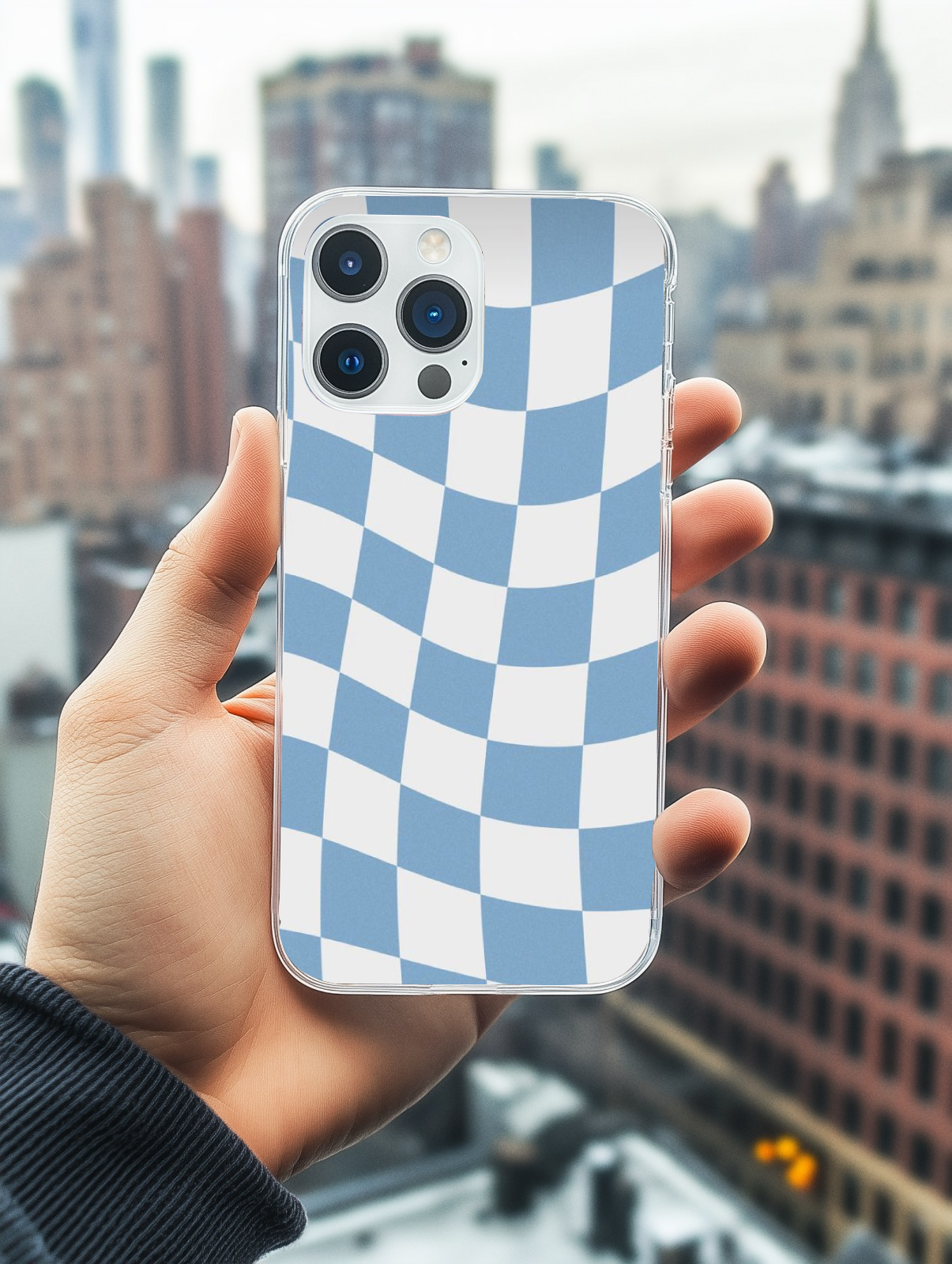 Checkered Dreams: Retro Blue Phone Case